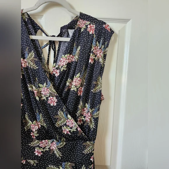 CAbi Black Pink Floral Polka Dot Jumpsuit W Pockets L - Picture 7 of 9